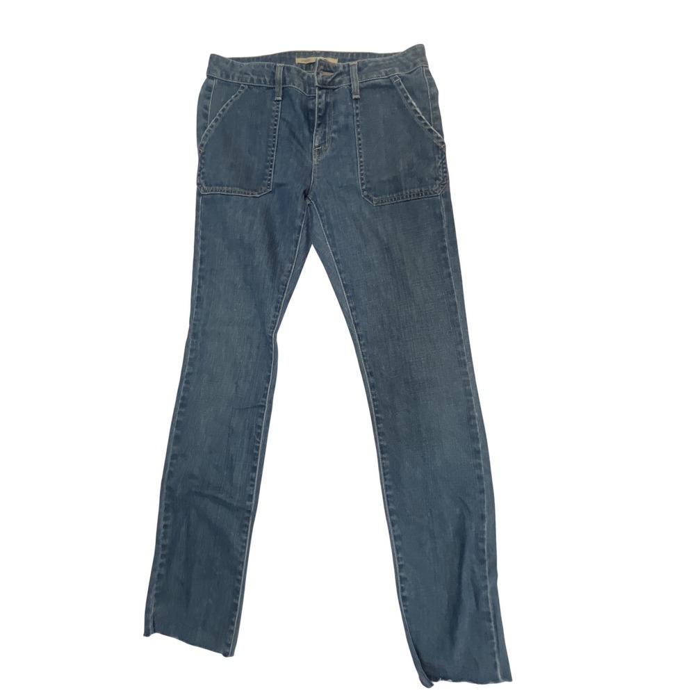 Vince Blue Skinny Utility Jeans Medium Wash Raw Hem Front Patch Pockets USA Made